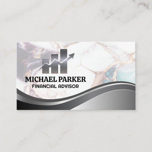 Finanzielles Logo | Farbiger Marmor | Metallisch Visitenkarte (Vorderseite)