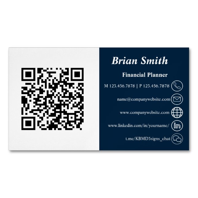 Finanzplaner QR Code Blue Magnetische Visitenkarte (Vorderseite)