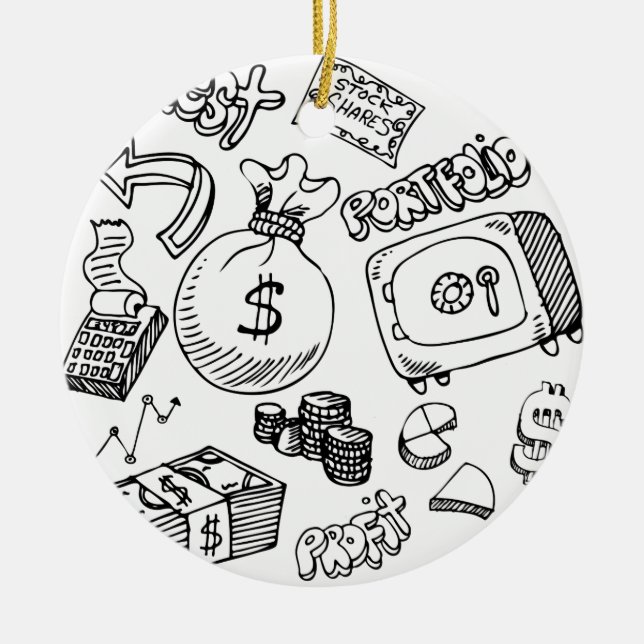 Finanzsymbol-Gekritzel-Set Keramik Ornament (Vorne)