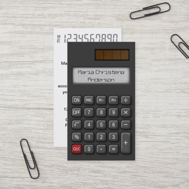 Finanztaschenrechner-Visitenkarte (Schwarzes) Visitenkarte (Vorderseite/Rückseite Beispiel)
