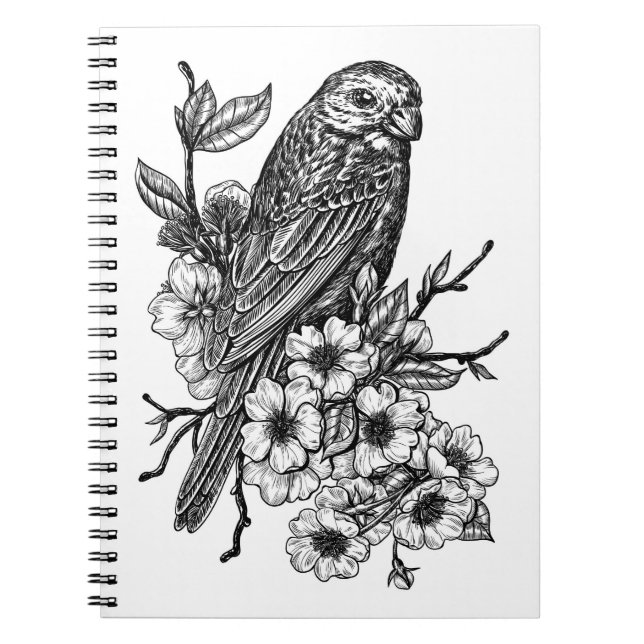 Finch auf Kirschzweig Notizblock (Vorderseite)