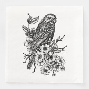 Finch auf Kirschzweig Serviette
