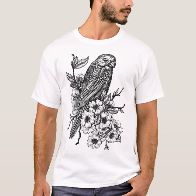 Finch auf Kirschzweig T-Shirt (Vorderseite)