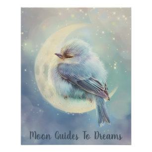 Finch Vogel Baby schlafen auf dem Mond Poster