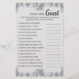Find the Guest Grey Floral Bridal Shower Game Card Flyer