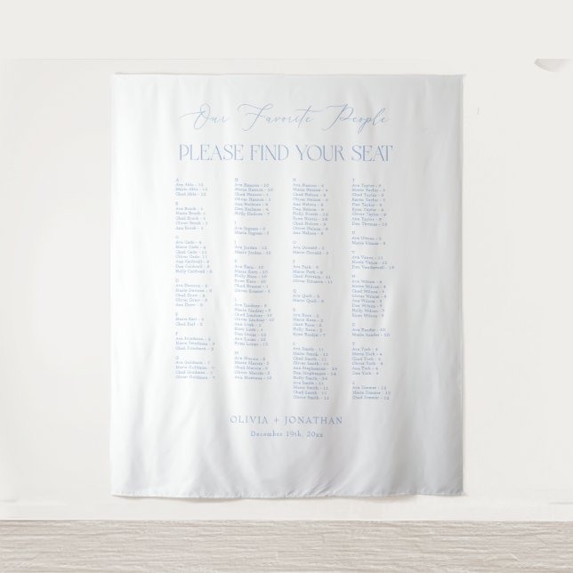 Find Your Seat Fabric Blue Wedding Seating Chart  Wandteppich (Vorderseite)
