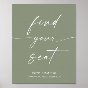 Find Your Seat Staubig-grünes Hochzeitsschild Poster