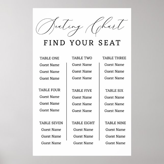 Find Your Seat Wedding Seating Chart Minimalist Poster (Vorne)