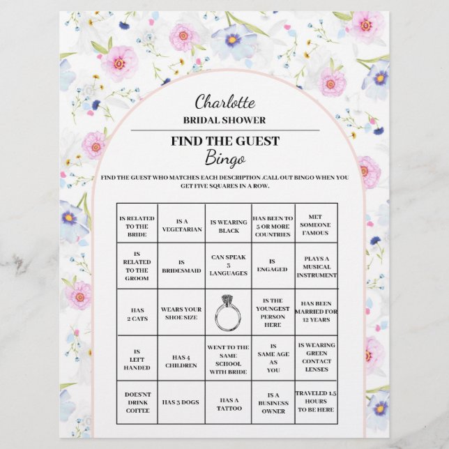 Finden Sie das Brautparty Bingo Floral Flyer (Vorne)