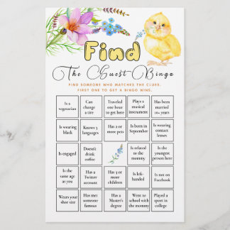 Finden Sie das Guest Bingo Little Chick Baby Showe