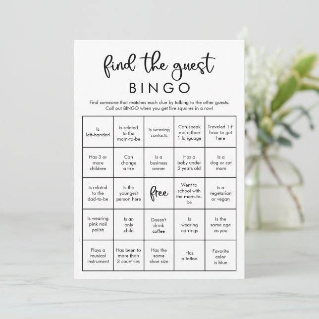 Finden Sie das moderne Gast-Bingo-Spiel Einladung (Stehend Vorderseite)