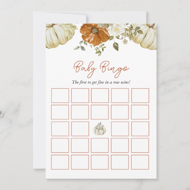 Finden Sie den Gast Bingo Game Pumpkin Baby Shower Einladung (Vorderseite)