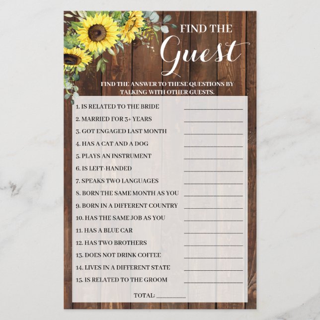 Finden Sie die Game Card des Brautparty Sunflowers Flyer (Vorne)