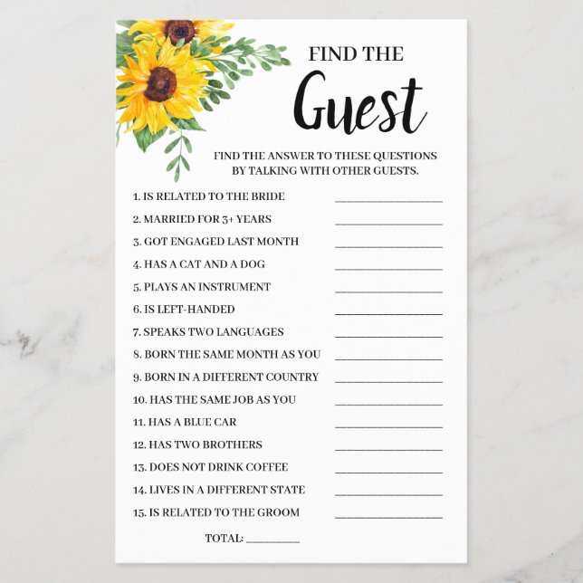 Finden Sie die Game Card des Brautparty Sunflowers Flyer (Vorne)