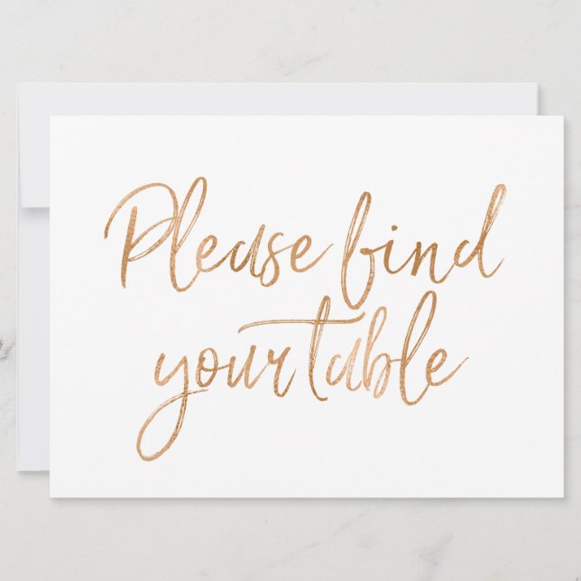 "Finden Sie Ihren Tisch" Stilvolles Gold Rose Sign Einladung (Vorderseite)
