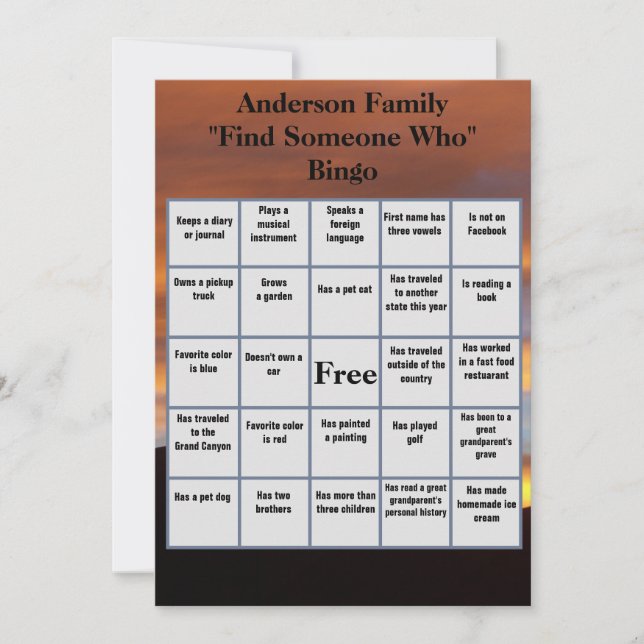 Finden Sie jemanden, der Bingo | Family Wiedersehe Einladung (Vorderseite)