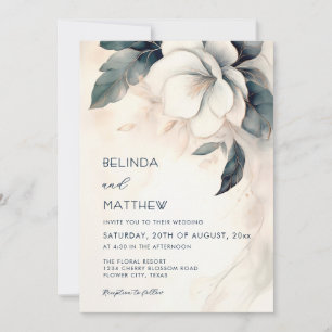 Fine Art 3D-Blume Elfenbeinblaue Casual-Hochzeit Einladung