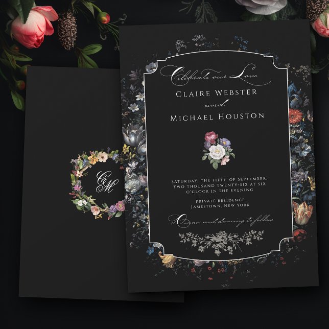Fine Art Black Floral Calligraphy Einladung (Von Creator hochgeladen)
