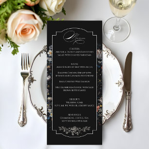 Fine Art Black Floral Calligraphy Menükarte