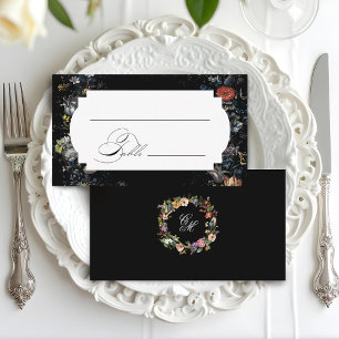 Fine Art Black Floral Calligraphy Platzkarte