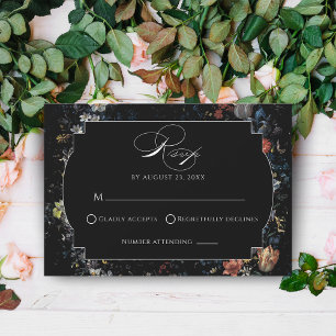 Fine Art Black Floral Calligraphy RSVP Karte