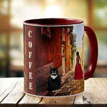 Fine Art Lady in Red Niedlich Cat Italienische Tas