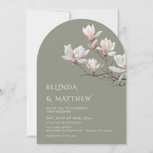 Fine Art Magnolia Casual Sage Green Wedding Einladung (Vorderseite)