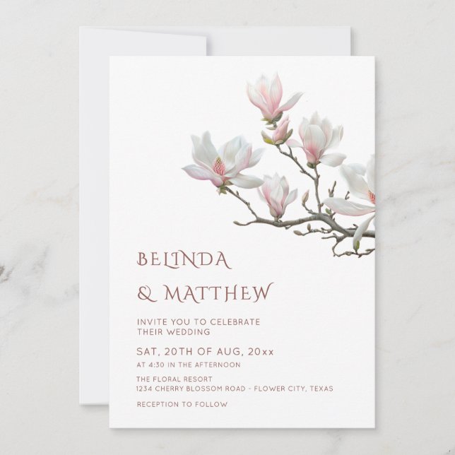 Fine Art Magnolia Casual Wedding Einladung (Vorderseite)