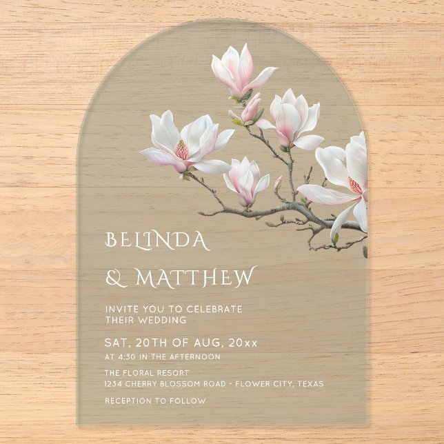Fine Art Magnolia Sage Green Transparent Wedding Acryleinladungen (Vorderseite)