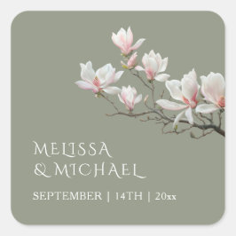 Fine Art Magnolia Wedding Quadratischer Aufkleber