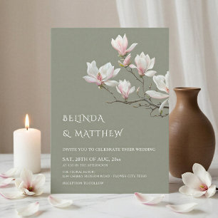 Fine Art Magnolie Casual Sagegrün Hochzeit Einladung