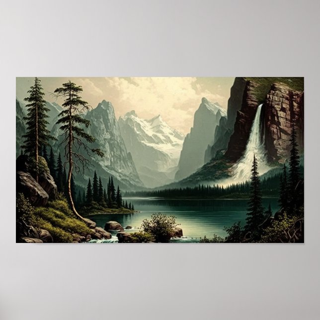 Fine Art Mountains Landschaft Vintager See Landsch Poster (Vorne)