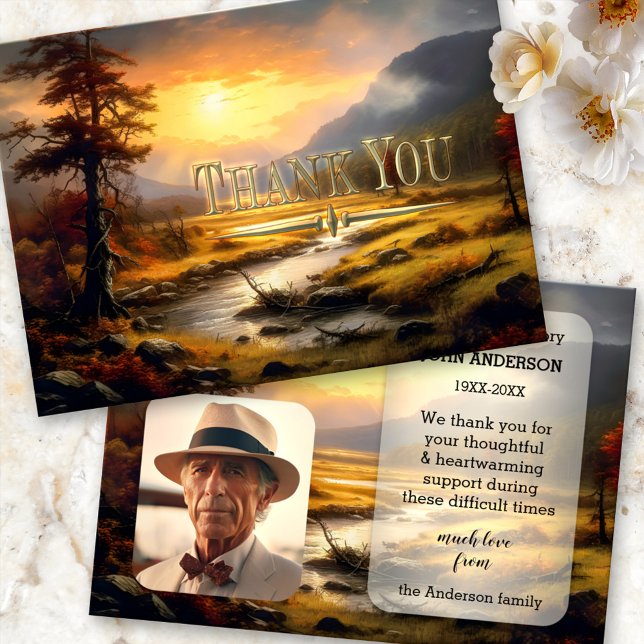 Fine Art Nature Beileid Foto Vielen Dank Karte (Sympathy photo Thank You card featuring a fine art landscape scene in vintage style)