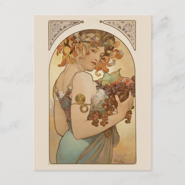 Fine Art Nouveau Jugendstil Mucha Postkarte (Vorderseite)