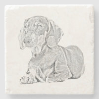 Fine Art Pencil Dackel Marble Untersetzer