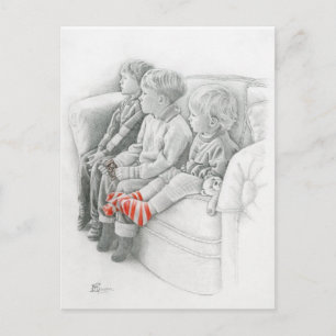 Fine Art Postcard - Cartoon beobachten, Graphit Postkarte