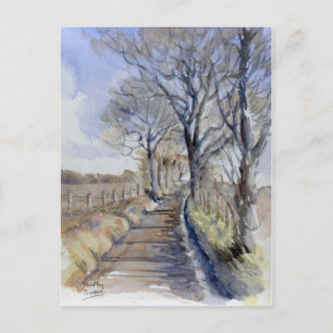 Fine Art Postcard - Eine Wintry Road, Aquarell Postkarte