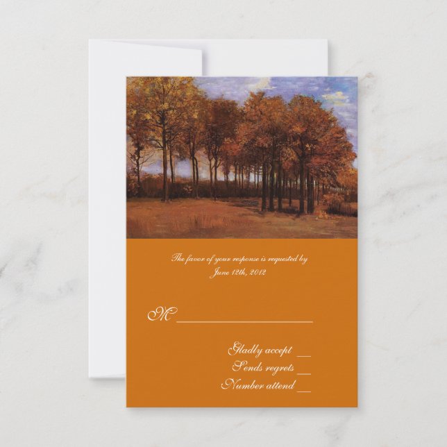 Fine Art RSVP Karten für Hochzeiten im Herbst. (Vorderseite)