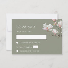 Fine Art Sage Green Magnolia Flowers Wedding RSVP Karte