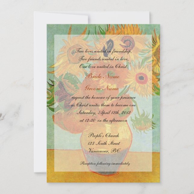 Fine Art VAn Gogh Sonnenblumen Christliche Hochzei Einladung (Vorderseite)