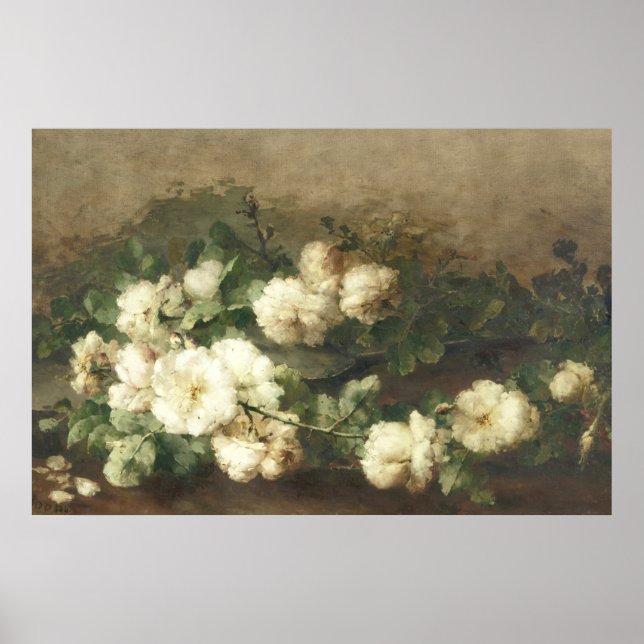 Fine Art Vintag White Roses Ölgemälde Poster (Vorne)