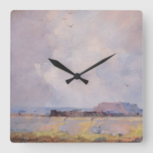 Fine Art Watercolor Landscape Plateau Country Quadratische Wanduhr