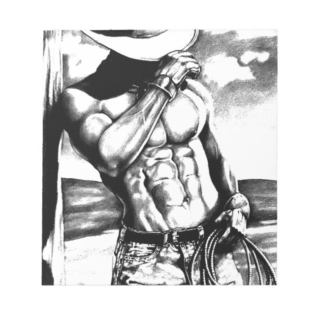 Fine Art zeichnend hübscher Cowboy Body Builder Notizblock (Vorderseite)