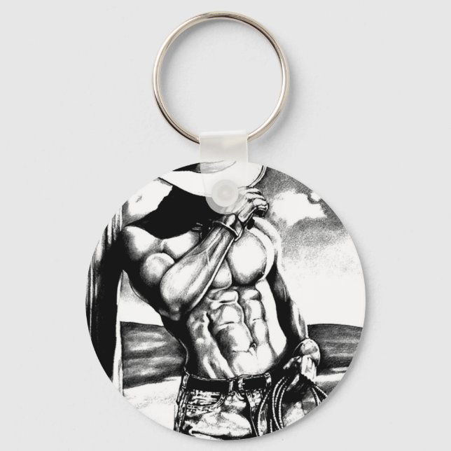Fine Art zeichnend hübscher Cowboy Bodybuilder Schlüsselanhänger (Vorderseite)