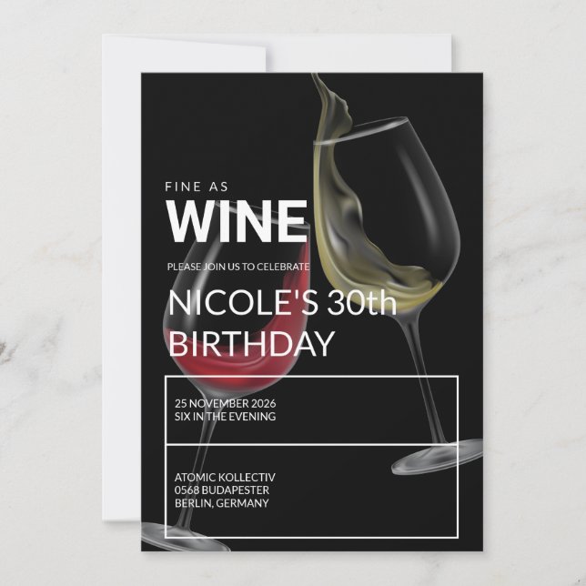 Fine As Wine Elegant Birthday Party Invitation Einladung (Vorderseite)
