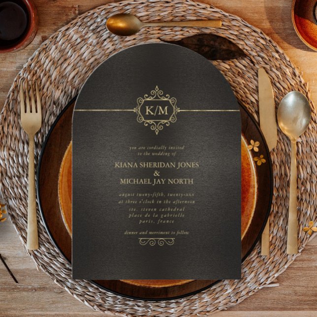 Fine Filigree Gold Wedding Arch ID871 Einladung (Von Creator hochgeladen)