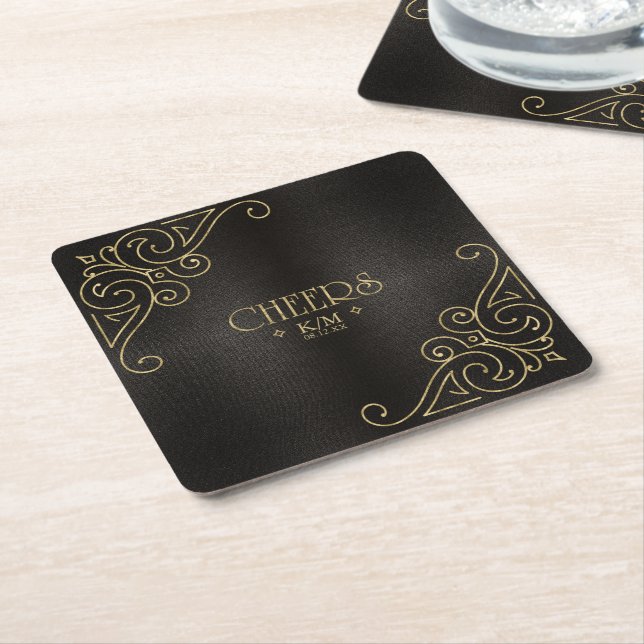 Fine Filigree Gold Wedding Cheers ID871 Rechteckiger Pappuntersetzer (angewinkelt)