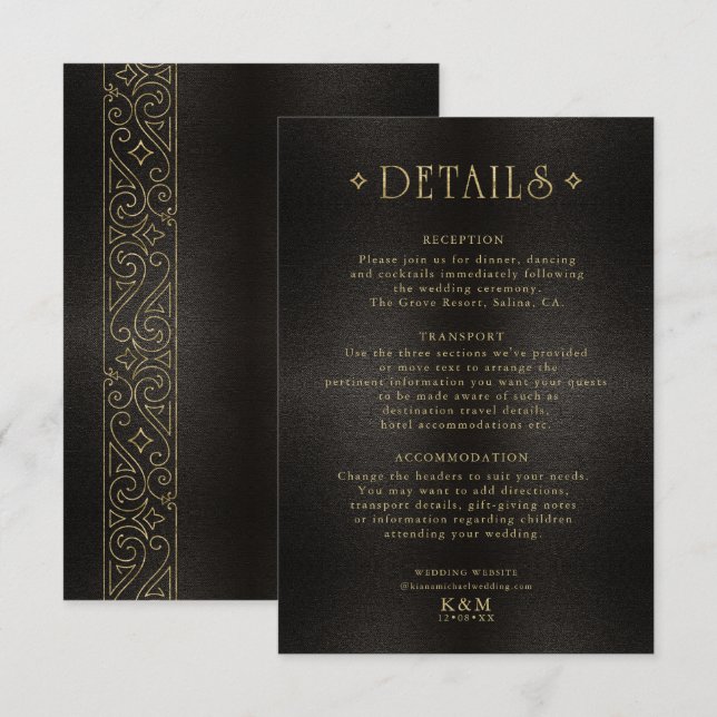 Fine Filigree Gold Wedding Details ID871 Begleitkarte (Vorne/Hinten)