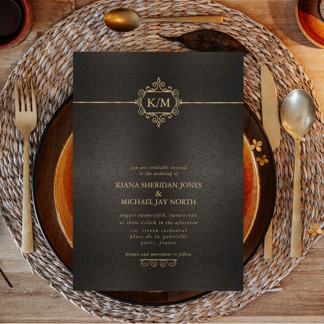 Fine Filigree Gold Wedding ID871 Einladung (Von Creator hochgeladen)