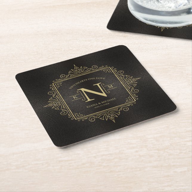 Fine Filigree Gold Wedding Monogram ID871 Rechteckiger Pappuntersetzer (angewinkelt)